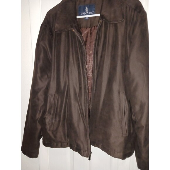 London Fog Men's Brown suede like jacket Quilt Lined Zipper Works Size‎ Large - Picture 3 of 15